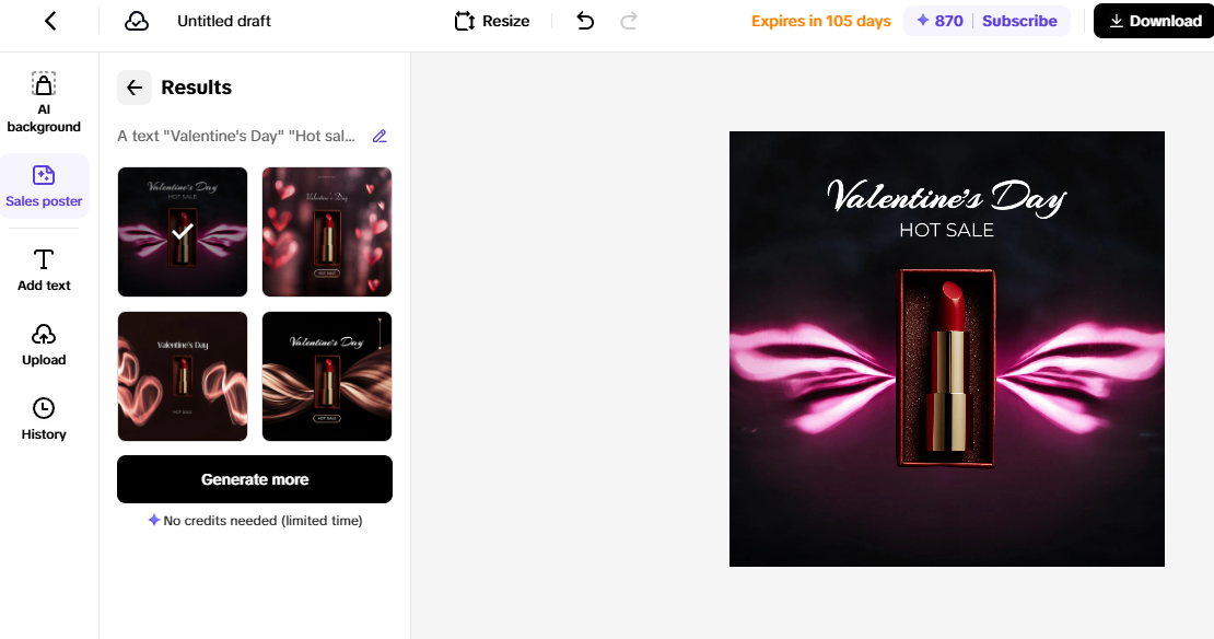 Valentine's Day hot sale poster featuring a red lipstick, perfect for affiliate marketing and e-commerce promotions.